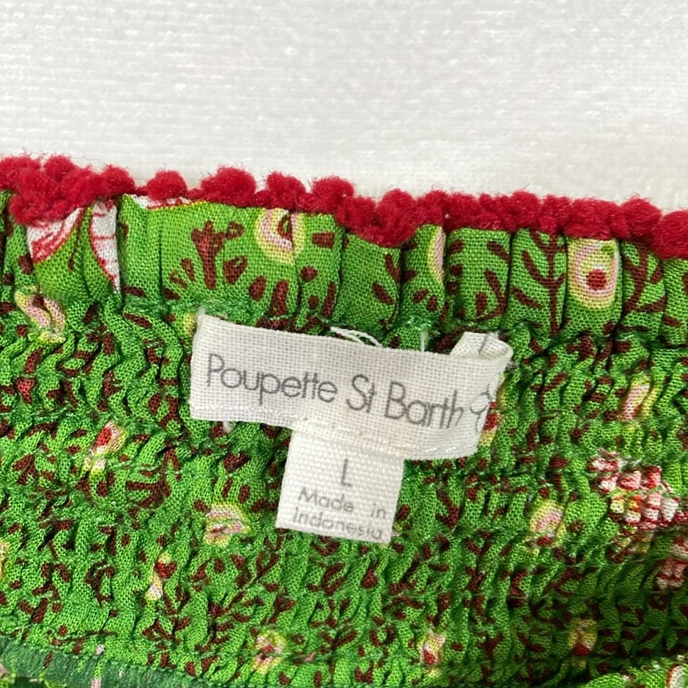 Poupette St Barth Boxer Lulu Shorts Size L Green Floral Pink Fringe Trim EUC - Picture 3 of 11